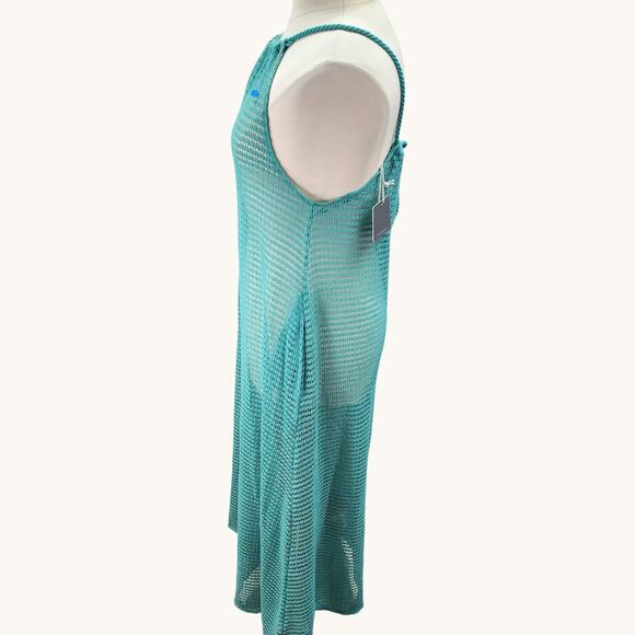 NWT Haute Hippie Women’s L Aqua Crochet Halter Maxi Dress Boho Swimsuit Cover Up - Picture 4 of 10